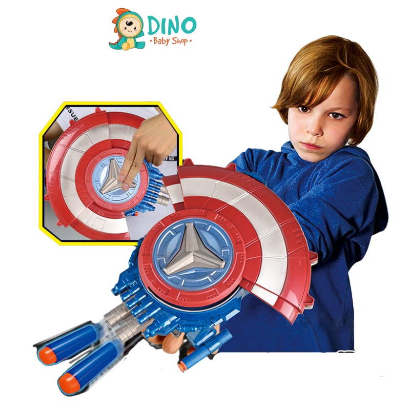 Khiên Captain America khiên đội trưởng mỹ, Đồ chơi siêu anh hùng bắn viên xốp cho bé Dino