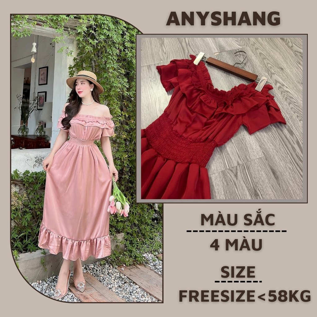 Đầm trễ vai công chúa dáng dài dự tiệc đám cưới, Đầm trễ vai chun eo che bụng siêu hách dáng