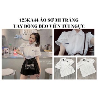 ÁO SƠ MI NỮ TRẮNG TAY BỒNG VIỀN BÈO TÚI NGỰC