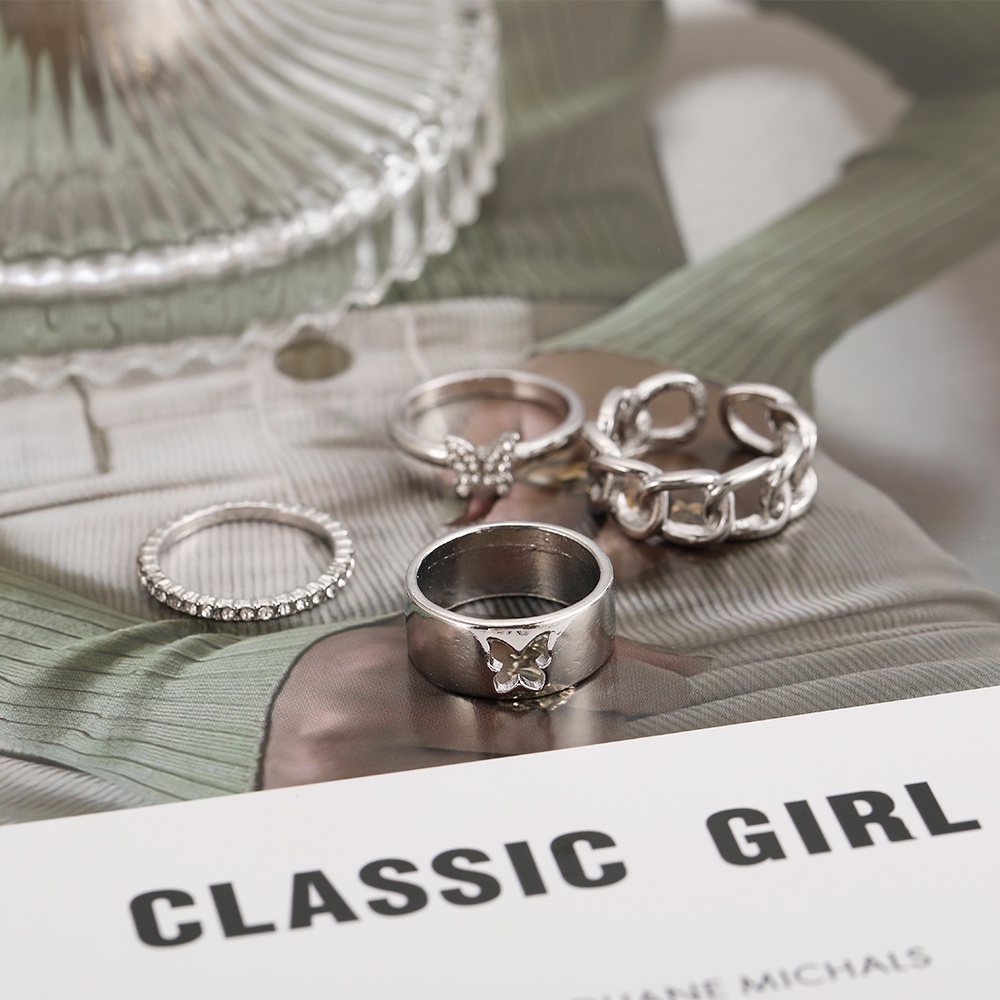 Bộ nhẫn thời trang hình bướm đính đá pha lê thanh lịch cho nữ