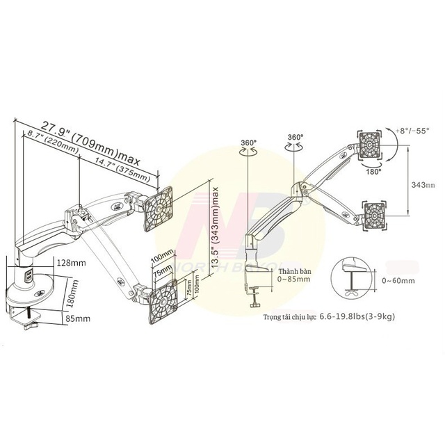 Giá Treo Máy Tính NB - F100A [ Phù Hợp Màn Hình 22&quot; - 35 &quot; ] tải trọng siêu lớn 12kg