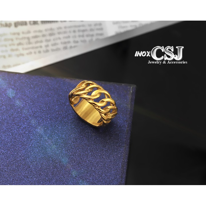 NHẪN NAM INOX MẠ VÀNG KIỂU DÂY XÍCH LẶC ĐỘC CÁ TÍNH - tặng hộp đựng xinh xắn