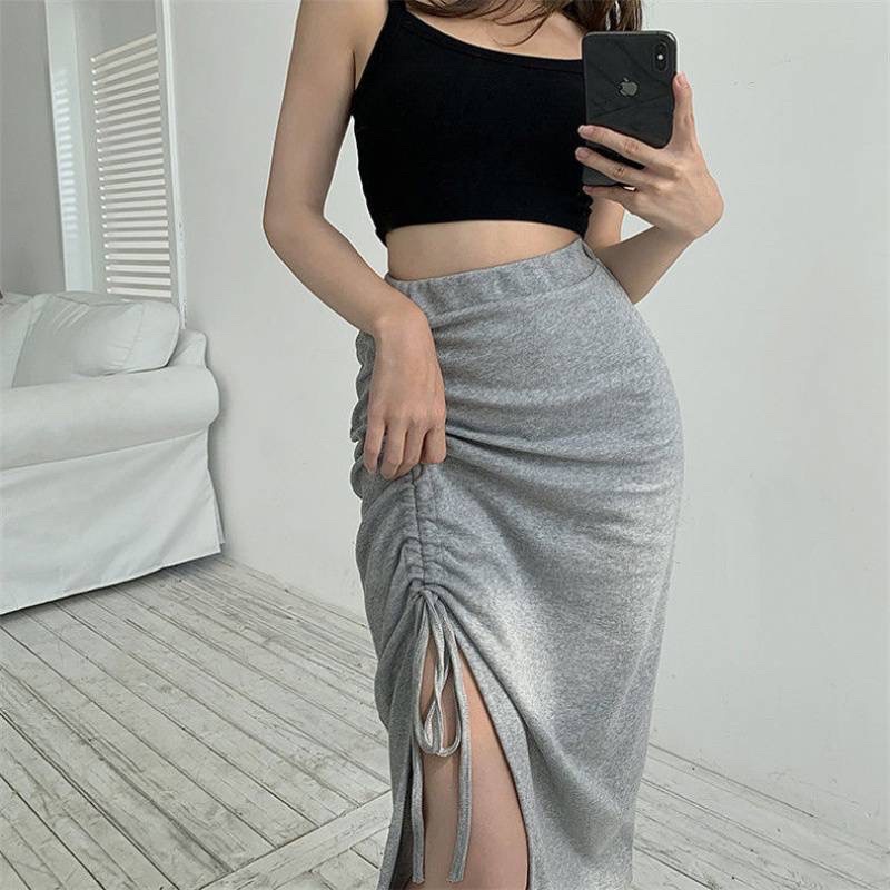 Chân váy Nữ, Chân váy xẻ tà dây rút dáng dài co dãn