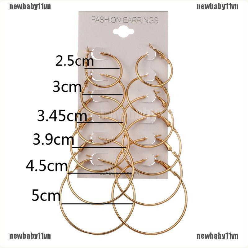 1 Set 6 Đôi Bông Tai Tròn Thời Trang Nữ Tính