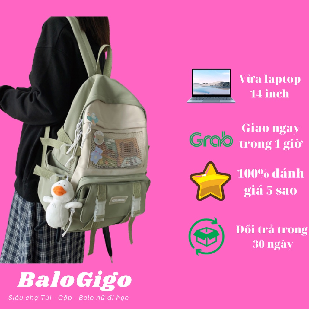 Balo đi học nhiều ngăn dễ thương, tặng 2 ảnh và 3 sticker như hình G247 - BaloGigo