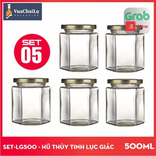 Hũ thủy tinh lục giác giác 500ml (set 5 cái)