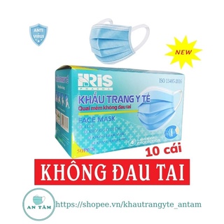 [10 cái] Khẩu trang y tế 4 lớp kháng khuẩn Iris Pharma, quai to mềm không đau tai, nẹp mũi ôm khít chống mờ kính