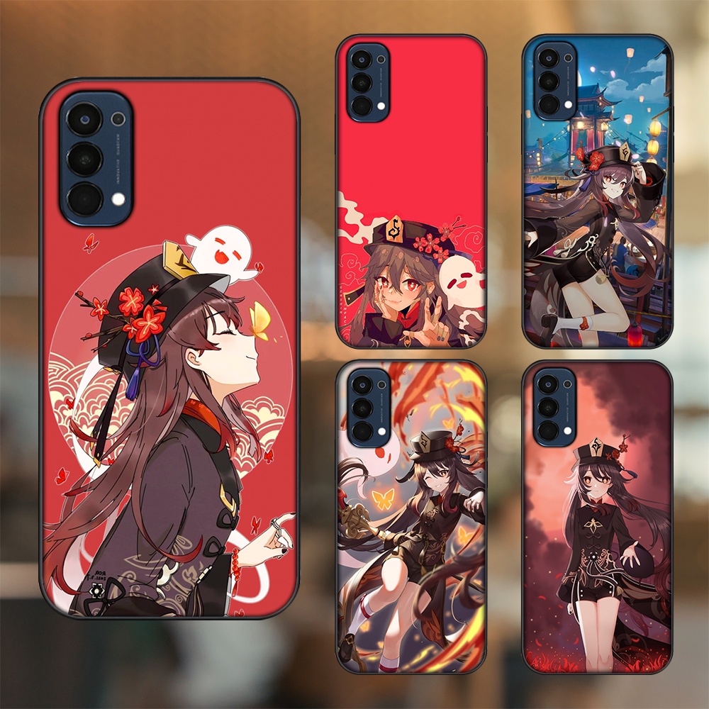 Ốp lưng Oppo Reno 4 viền đen in hình Hutao Genshin Impact