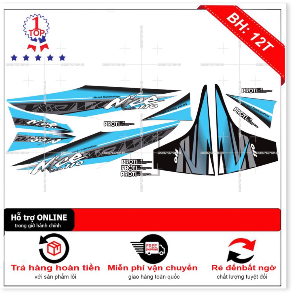 ( Quí khách vui lòng mang ra tiệm cho thợ dán ) Tem wave Nice 110 2017 trắng xanh