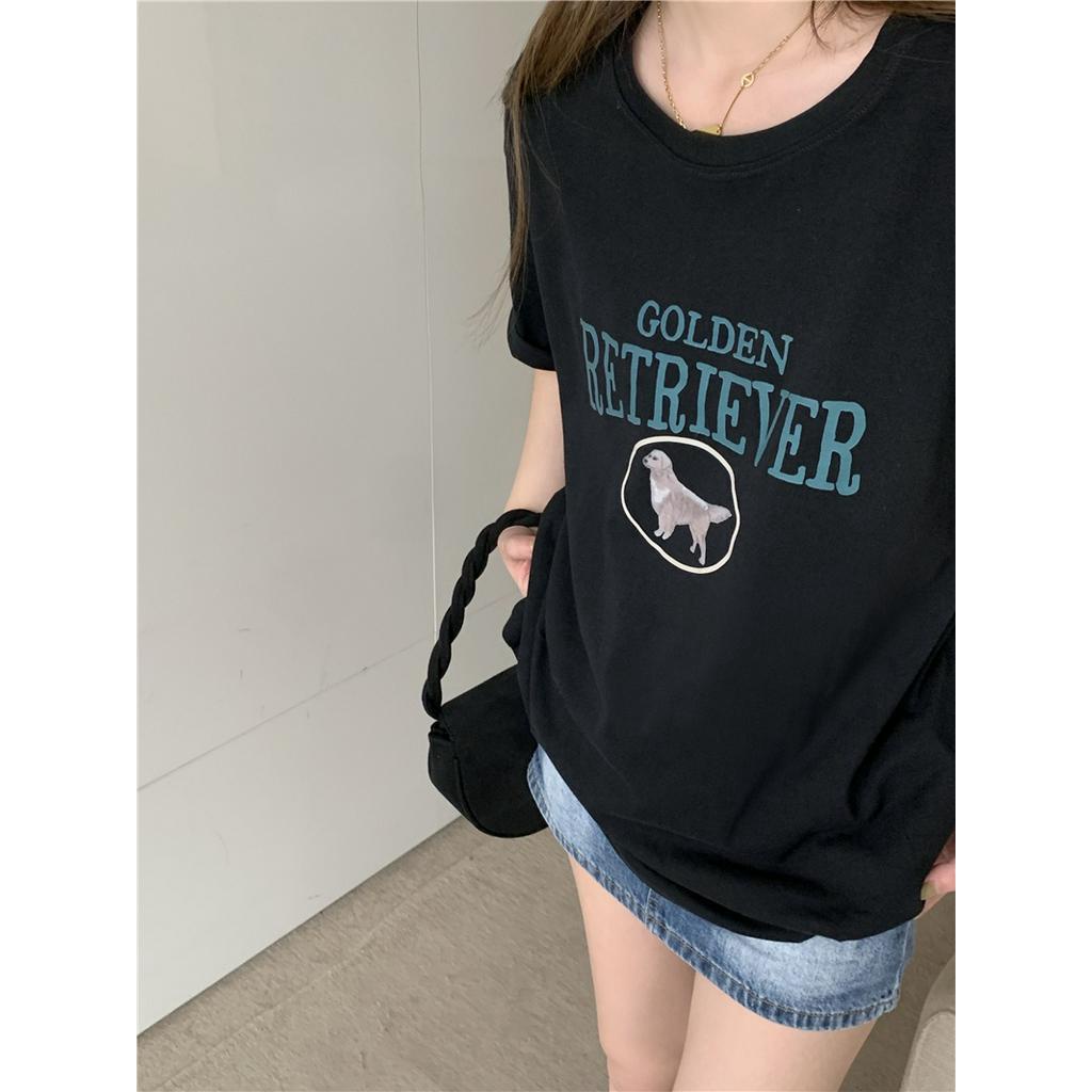 Áo Thun Dáng Rộng Ngắn Tay In Hình Cún Thời Trang Mùa Hè Mỹ Kiểu Mới 53641