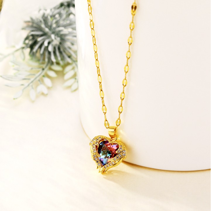 Dây chuyền nữ titan hình trái tim đính đá siêu đẹp, bền màu, hợp thời trang, dễ phối đồ