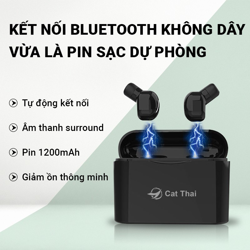 Tai nghe bluetooth nhỏ gọn Cát Thái M2T tự động kết nối, âm thanh surround lập thể, kết nối không dây giảm ồn thông minh