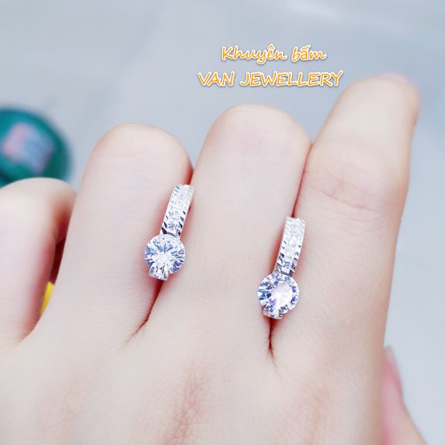 Khuyên tai bạc khuyên bấm đá lấp lánh bạc ta dày dặn sang chảnh