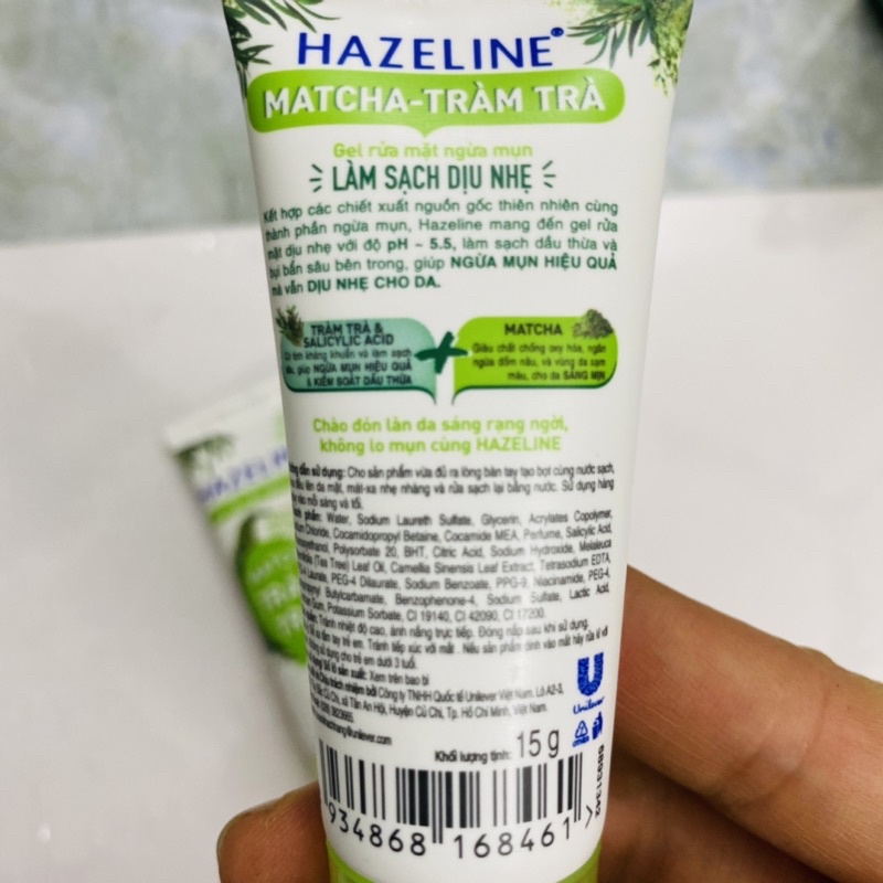 Sữa rửa mặt Hazeline Matcha tràm trà tuýp 15g