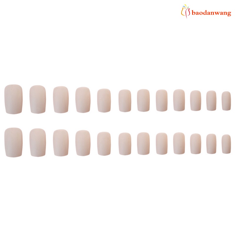 [Hàng mới về] Set 24 móng tay giả màu kaki trơn đầu vuông dáng dài vừa có keo dán trang trí nghệ thuật cho nữ