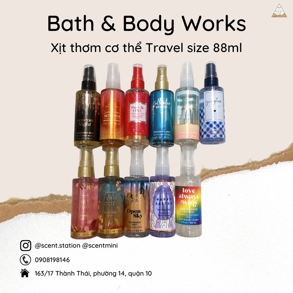 Xịt thơm cơ thể Body mist travel size Bath &amp; Body Works 88ml/75ml