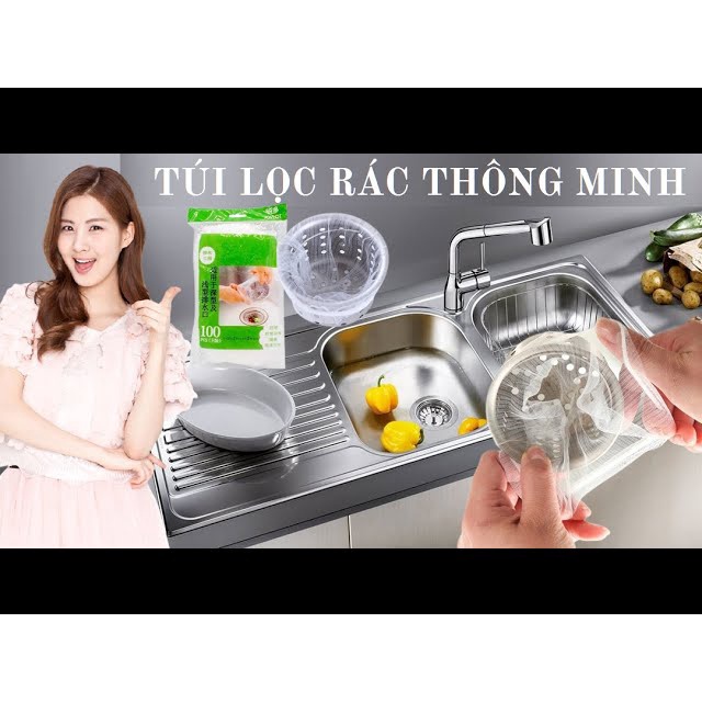 (𝗚𝗶𝗮́ 𝗦𝗶̉)  [Combo] 100 Túi Lọc Rác Bồn Rửa Chén Bát JOYLOT - Túi Lưới Vải Tự Phân Huỷ Có Chun Miệng Túi - Siêu Rẻ