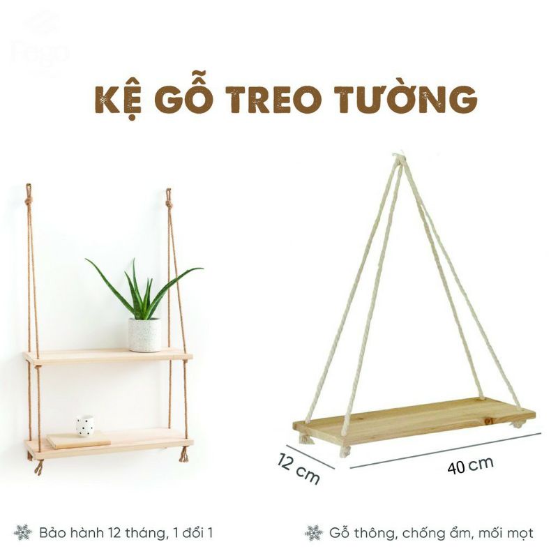 Kệ Treo Tường BELLEVIE  Kệ Gỗ Dây Thừng Treo Tường Decor Trang Trí Nhà Cửa