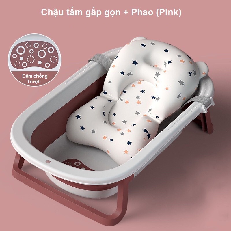 Chậu tắm cho bé sơ sinh,Thau tắm gấp gọn kèm phao, chống trượt cho trẻ sơ sinh (Size To 79Cm)