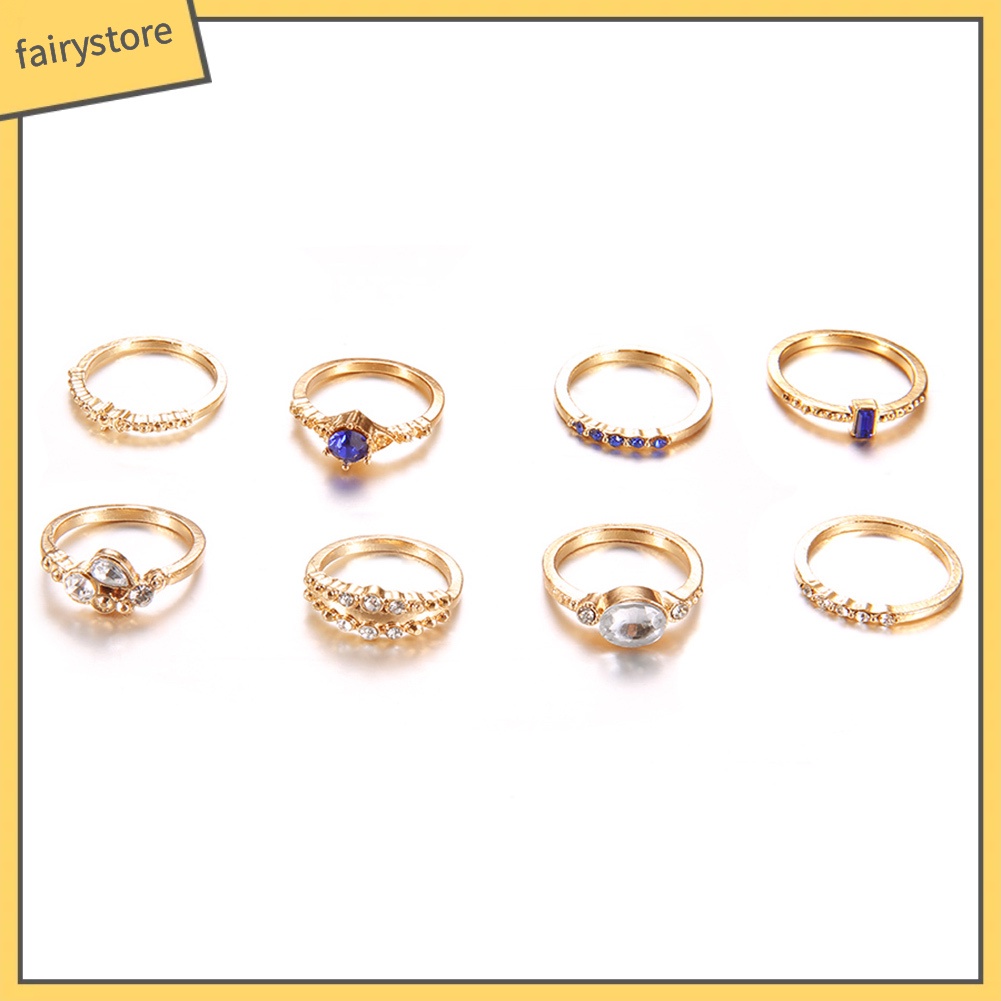 Set 8 Nhẫn Đính Đá Phong Cách Cổ Điển Thanh Lịch Dành Cho Nữ