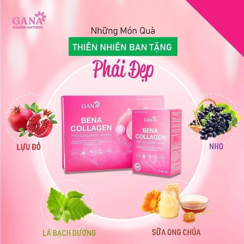 Bena Collagen GANA, collagen dạng bột công nghệ thủy phân peptit, hộp 30 gói
