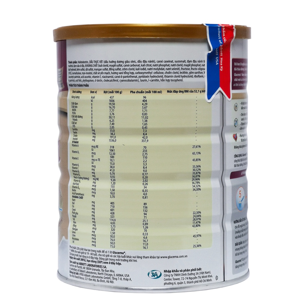 Sữa Bột Abbott Glucerna dành cho người bị tiểu đường hương vani hộp 400g/850g