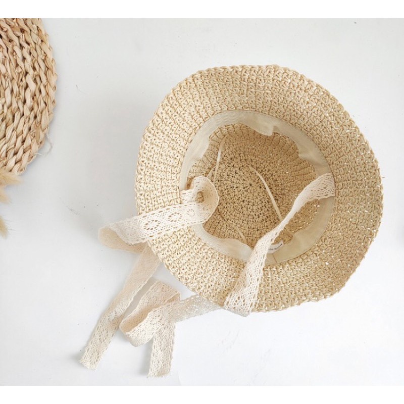 Nón mũ cói mềm cột nơ xinh tiểu thư cho bé gái (từ 2 tuổi -5 tuổi vừa)
