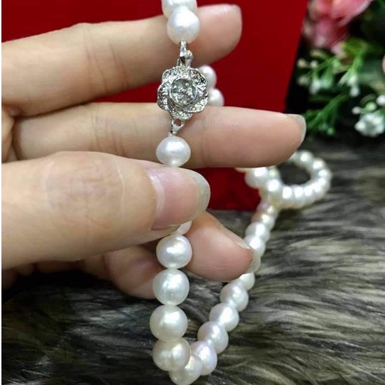 Vòng cổ trang sức trai thật tự nhiên nuôi nước ngọt 10li màu trắng hạt tuyển