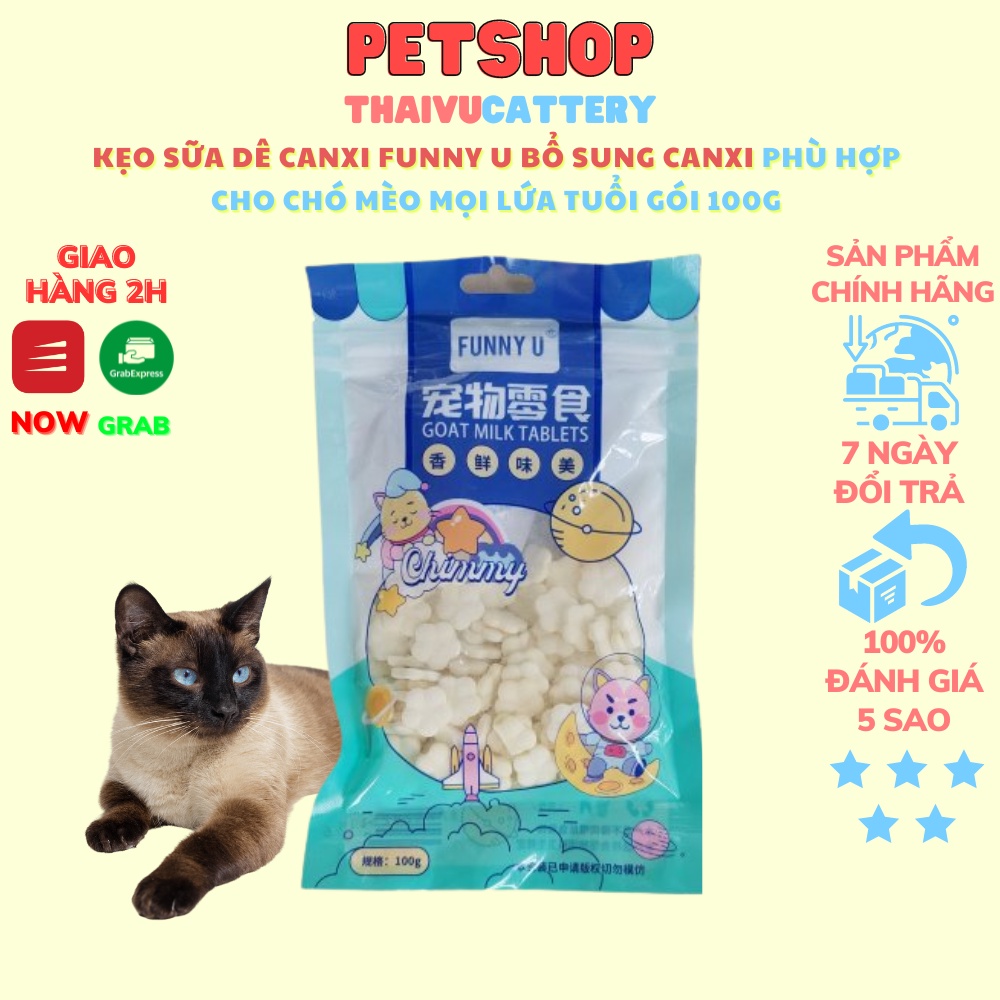 KẸO SỮA DÊ CANXI CHO CHÓ MÈO Funny U,PHÙ HỢP VỚI NHIỀU LỨA TUỔI - GÓI 100 VIÊN