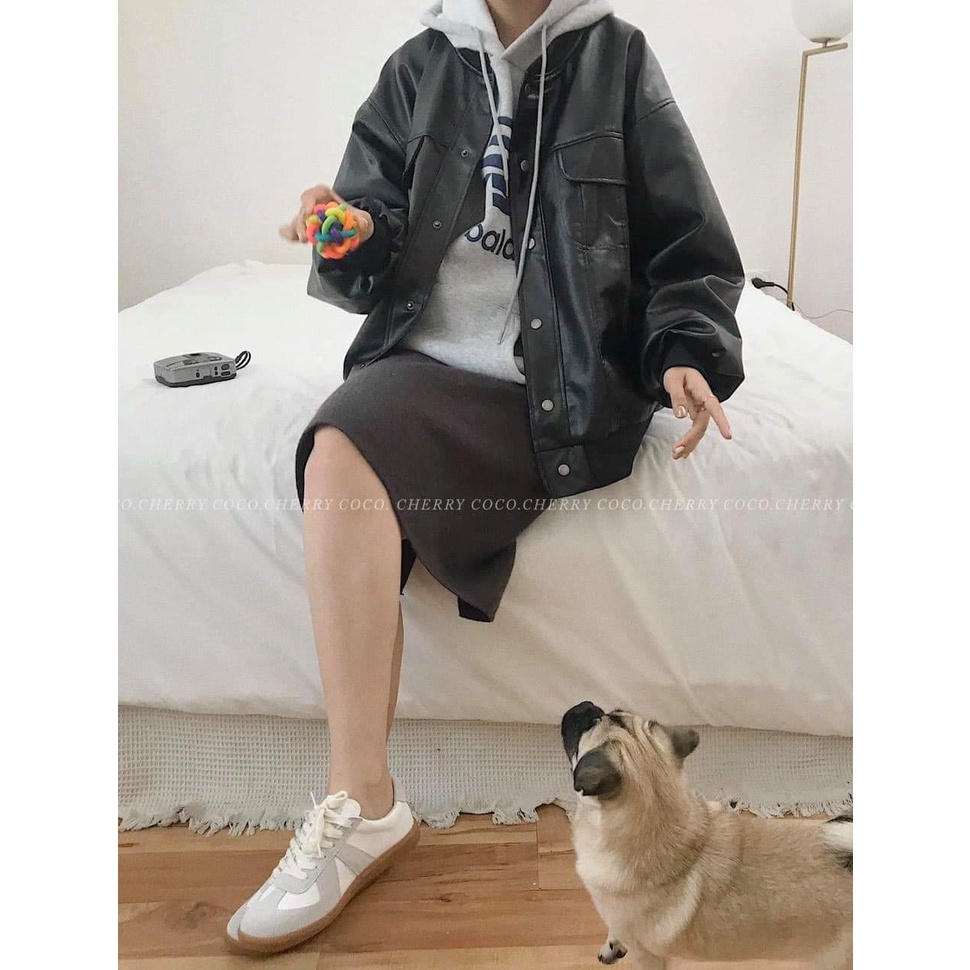 ÁO KHOÁC DA NỮ 2 NẮP TÚI NGỰC