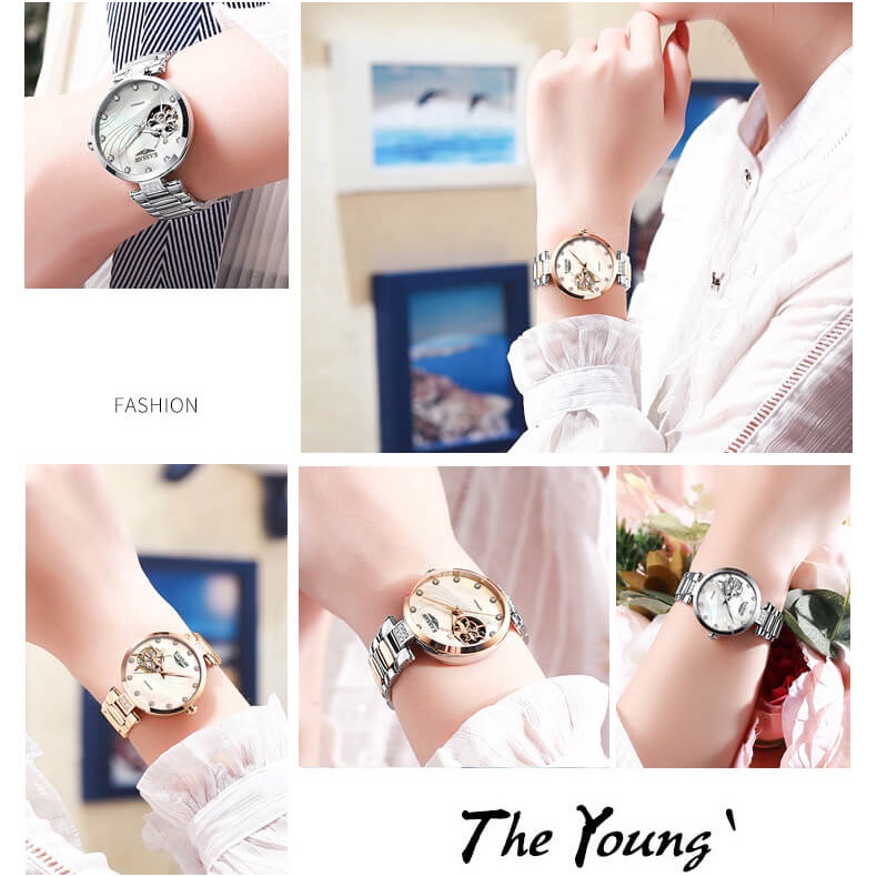 Đồng hồ nữ chính hãng KASSAW K981-2 Kính sapphire ,chống xước,Chống nước ,BH 24 tháng,Máy cơ (Automatic) ,dây kim loại