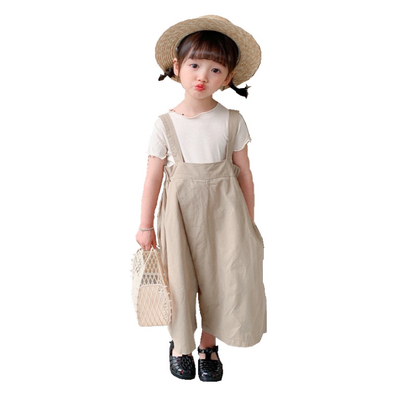 Quần Yếm Cotton Ống Rộng Màu Trơn Phong Cách Nhật Bản Thời Trang Mùa Hè Mới 2022 Dành Cho Bé Trai Bé Gái