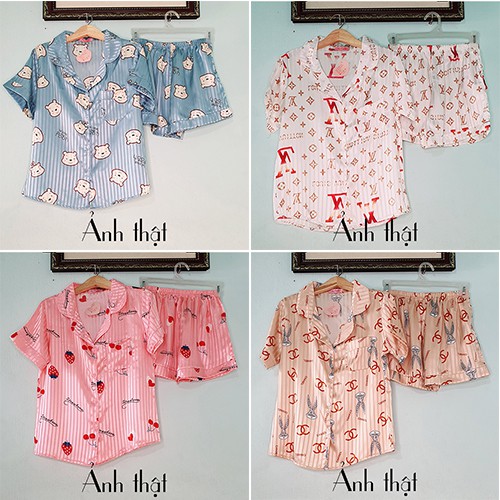 Đồ ngủ nữ pijama lụa gấm cao cấp quần đùi tay ngắn - Anquachi