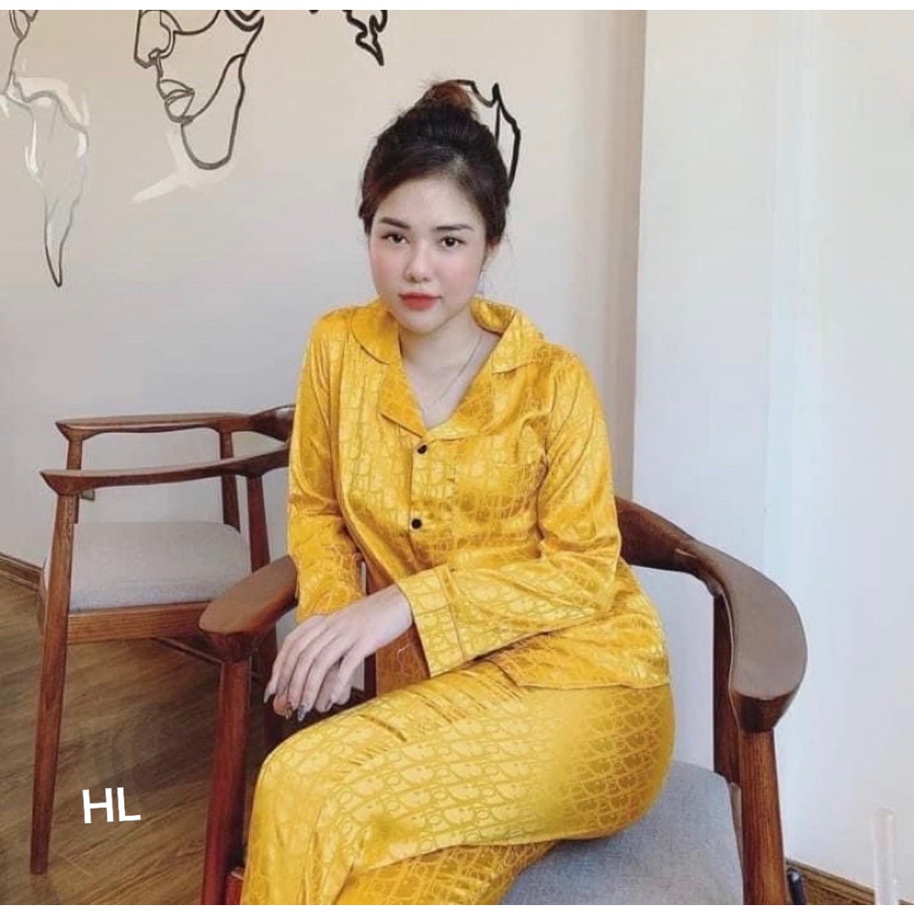Bộ Đồ Ngủ Pijama Lụa Gấm Cao Cấp Áo Tay Dài cực xinh chất liêu mango cao cấp - Kim Dung Fashion Store