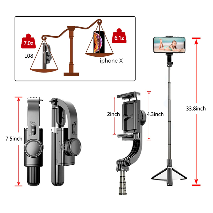 Bộ ổn định Gimbal cho điện thoại Chân máy chụp ảnh tự động cân bằng với điều khiển từ xa Bluetooth cho máy ảnh Gopro trên điện thoại thông minh / Chân máy chụp ảnh tự sướng không dây x Bộ ổn định video / Chống rung cho điện thoại cầm tay Gimbal chụp ảnh