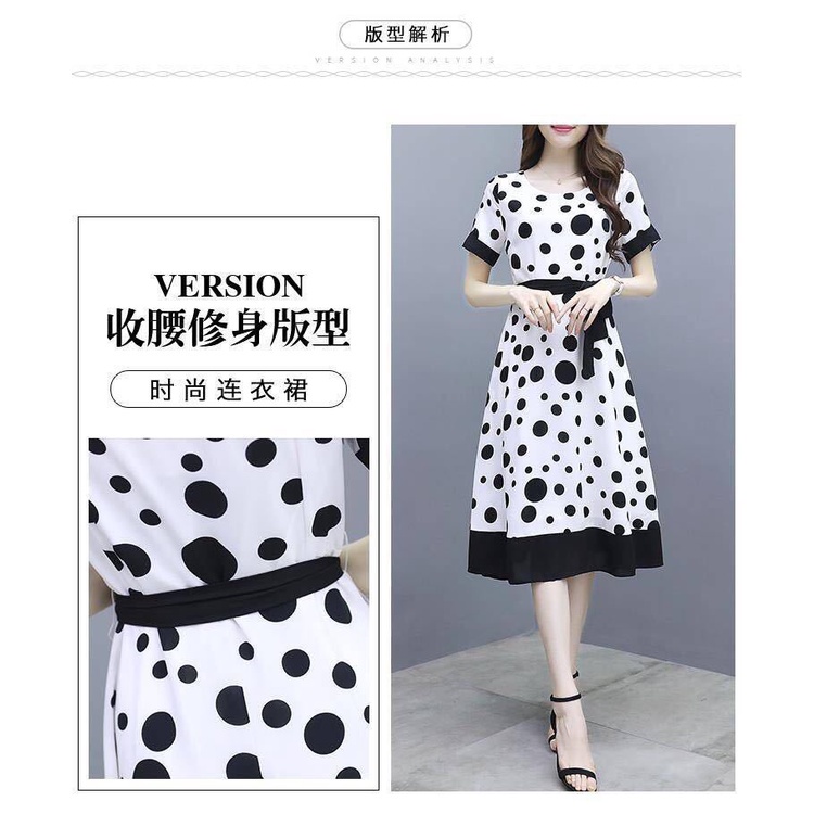 Đầm Chiffon Tay Ngắn Cổ Tròn Họa Tiết Chấm Bi Phong Cách Hàn Quốc Thời Trang Mùa Hè Cho Nữ
