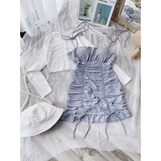 Hình Thật - Đầm Body Rút 2 Dây + Khoác Croptop 💗 Beleza
