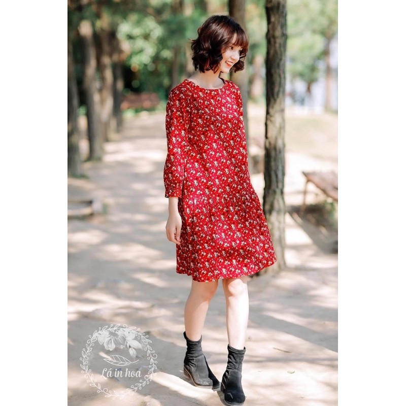 Sale chỉ 48k/m -Vải Linen hoa nhí đỏ
