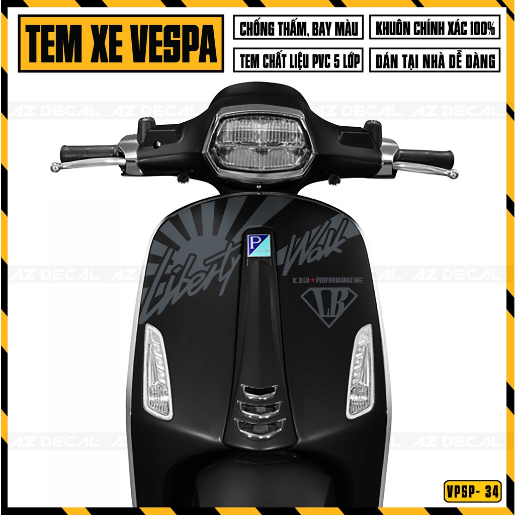 Decal Dán Xe Vespa Sprint / Primavera Mẫu Libertywalk | VPSP34 | Tem Rời Chống Nước, Chống Phai Màu, Dễ Dán