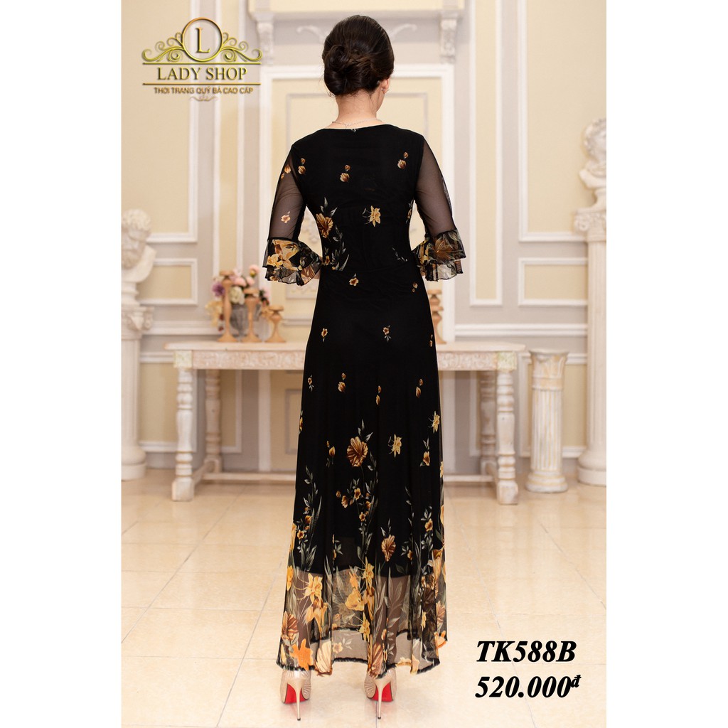 Váy đầm trung niên Ladyshop thun cao cấp maxi ren TK588