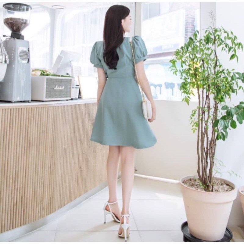 Đầm xanh mint nơ eo