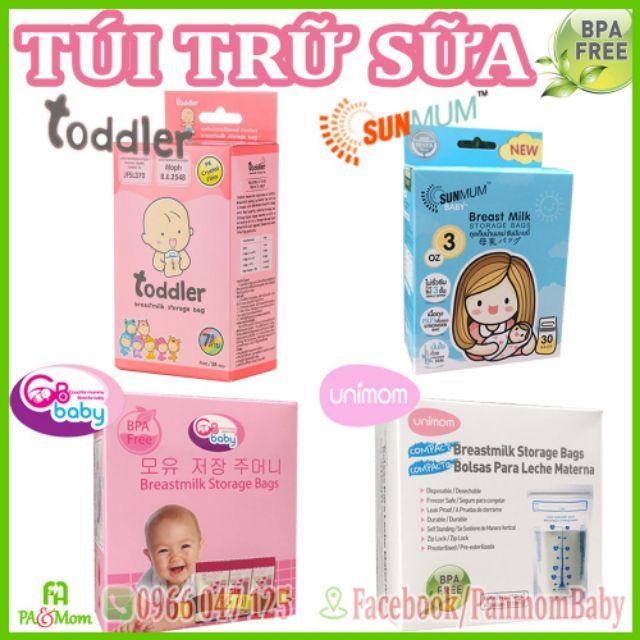 ( Bán lẻ dùng thử ) 10 túi trữ sữa các loại 100ml , 250ml Sunmum / Kichi / Gb baby / Sami