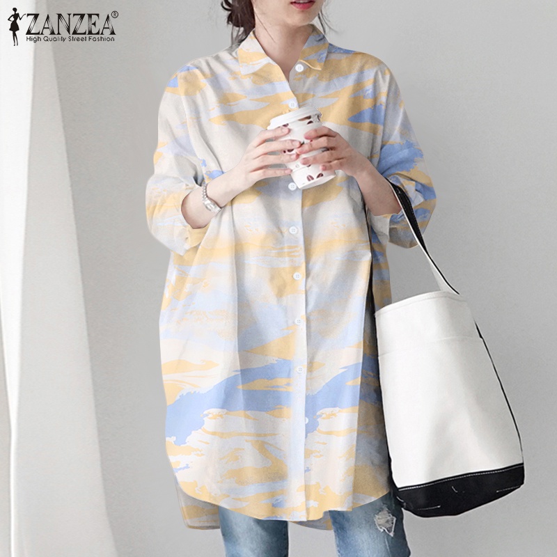 Áo sơ mi Zanzea form rộng in họa tiết phong cách vintage thời trang cho nữ