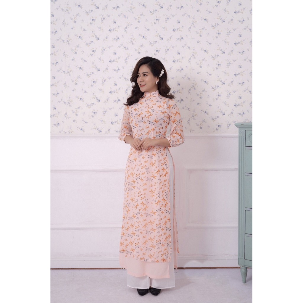 Áo dài tơ 4 tà chuồn chuồn hàng thiết kế (ảnh thật) - màu hồng