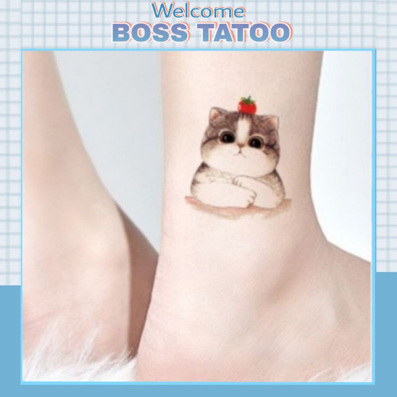 Hình xăm tatoo mèo ú cute h15. Xăm dán tatoo mini tạm thời, size <10x6cm