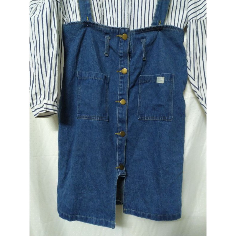 Set yếm jean + sm vải thô size L XL eo 86