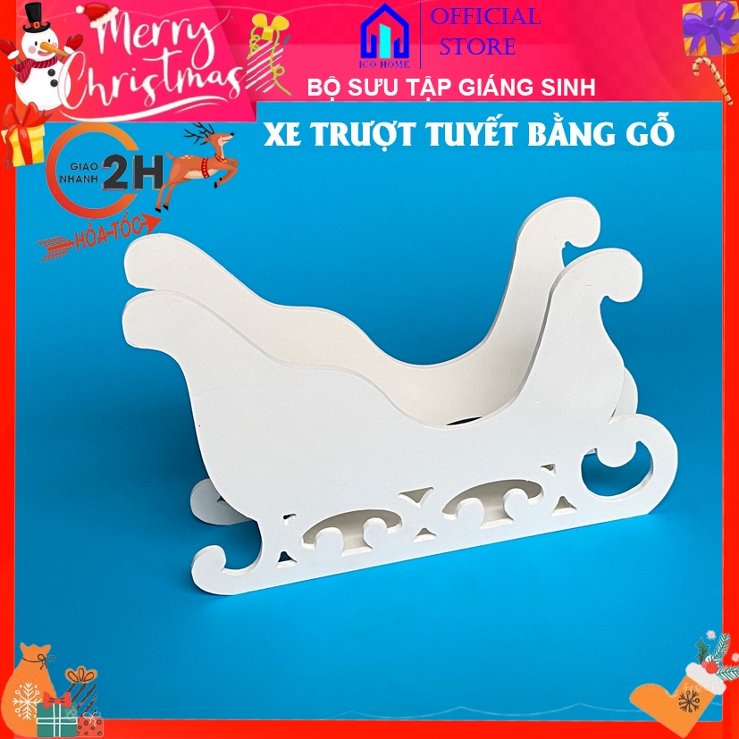 Mô hình xe trượt tuyết bằng gỗ trang trí Noel, có thể phủ sơn theo màu trang trí Giáng Sinh bạn thích