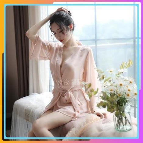 Áo Choàng Đi Biển Kiểu Dáng Kimono Kèm Đai Thắt Eo Chất Voan Cát Xuyên Thấu, Áo Choàng Ngủ Sexy Cosplay - ACVT005
