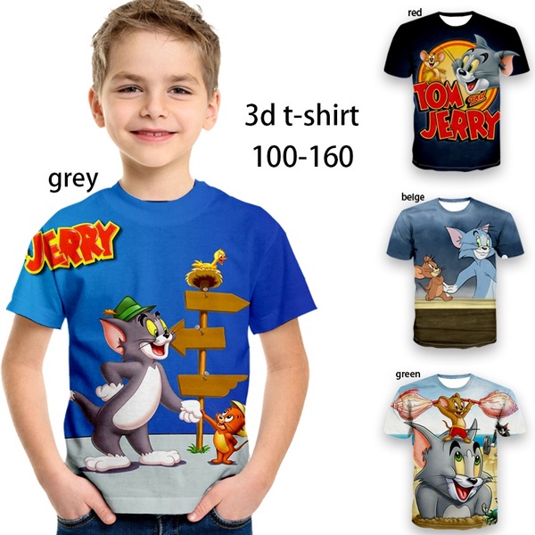 Áo Thun Tay Ngắn In Hình Tom Và Jerry 3D Cho Bé