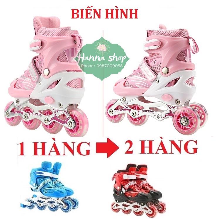 Giày trượt patin cho bé chuyển đổi 1 hàng thành 2 hàng,
